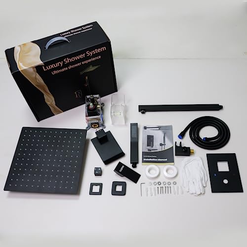 Fatspas Shower System With Tub Spout, Wall Mounted Shower Faucet Set For Bathroom With 10 Inch Rain Shower Head And Handheld Shower Head Set, Matte Black #TOP7