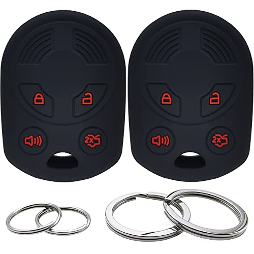 2Pcs Silicone 4 Buttons Key Fob Cover Remote Case Keyless Protector Compatible with Ford C-Max Escape Expedition Flex Focus Fusion Mustang Taurus Transit Connect Lincoln Town Car Mercury Mariner Milan