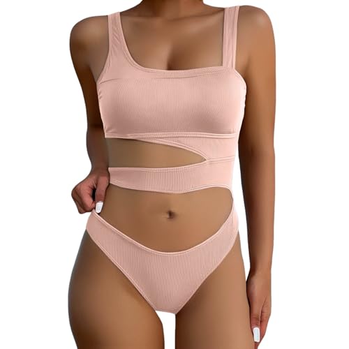 Bikinis pour femmes bretelles creuses un maillot de bain uni ajustable et confortable