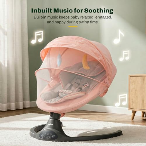 Baybee Automatic Electric Baby Swing Cradle for Newborn with Adjustable Speed, Soothing Music, Rocker Function, Mosquito Net, Safety Belt & Removable Toys (Pink)