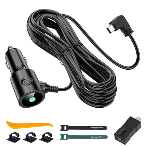 Range Tour Chargeur de Voiture pour caméra de Tableau de Bord, Mini USB et Micro USB, câble d'alimentation Universel pour enregistreurs Conduite Cordon 3,5m 12V/24V vers DC 5V 2A(Interface L)