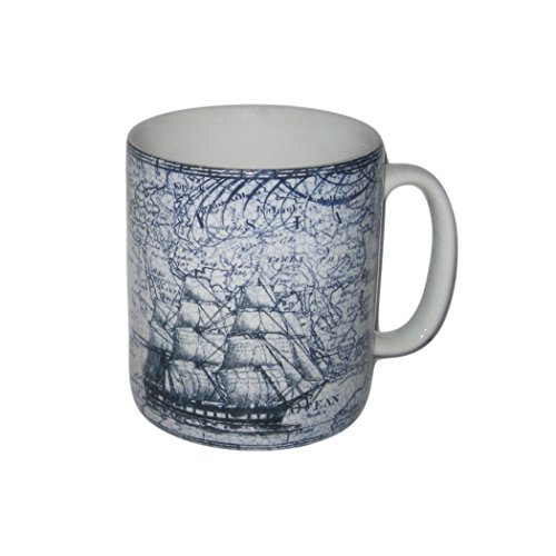 222 Fifth Due North Blue White Ship Map Coffee Mug Extra Large Jumbo 24 Ounce