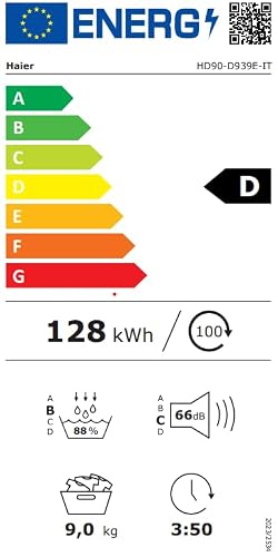 Haier I-PRO Series 3 Asciugatrice 9 Kg A Pompa Di Calore, Libera Installazione, Classe D, I-Refresh Pro, Rumorosità (Db) 64, Iot App Hon, 85 X 60 X 62.5 (A X L X P Cm), Bianca - HD90-D939-IT - 7