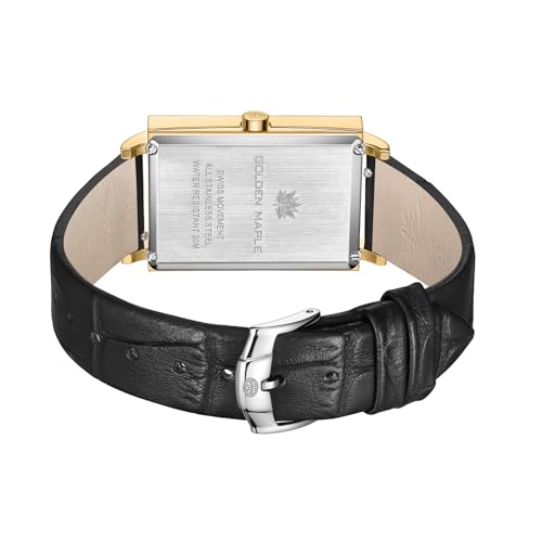 GOLDEN MAPLE Elegant Watches for Women, Swiss Quartz Movement Watch with Two Diamond Markers, Gold Rectangular Stainless Steel Case, Mesh or Leather Band4