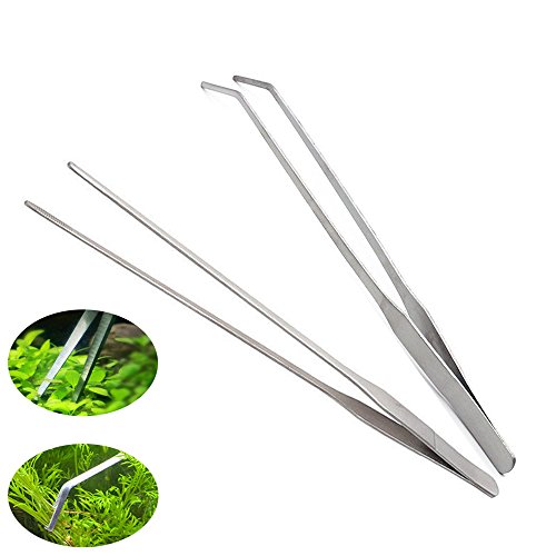 Dohuge 2-Piece Aquarium Tweezers Stainless Steel Straight and Curved Tweezers Set for Fish