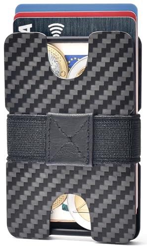 POCARDO Portafoglio da bicicletta, piccolo portafoglio per sport, attività all'aperto e in viaggio, porta carte di credito in carbonio con scomparto portamonete (nero), Nero , 10 Karten, Minimalista