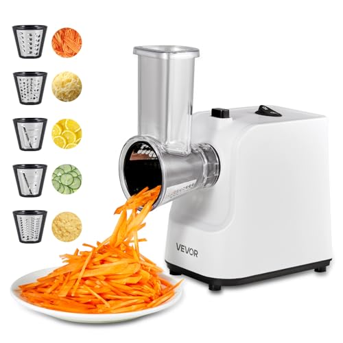 VEVOR Trancheuse de Légumes 200 W, Mandoline Électrique avec Lame en Inox, Râpe à Fromage et Légumes Multifonction avec 5 Accessoires, Hachage...