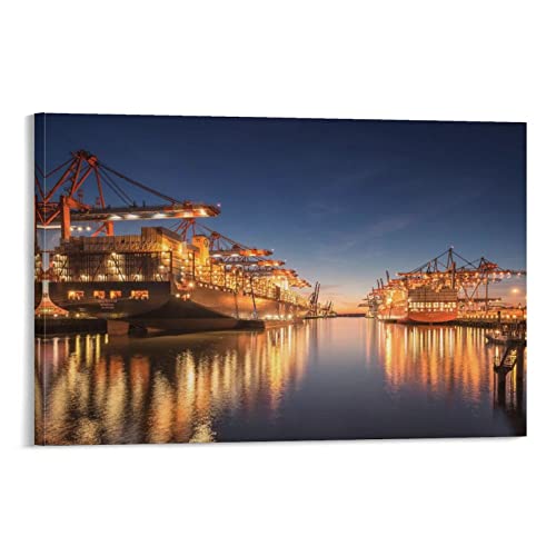 Canvas Street Landscape Art Poster In Hamburg Harbour, Germany Poster For Room Aesthetic Posters & Prints On Canvas Wall Art Poster For Room 24X36Inch(60X90Cm) #TOP28