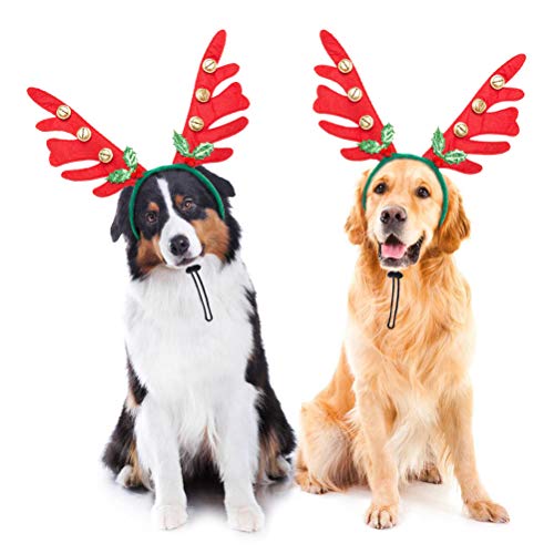 Christmas Dog Costume 2 Pack Cute Reindeer Antler Headbands for Dogs