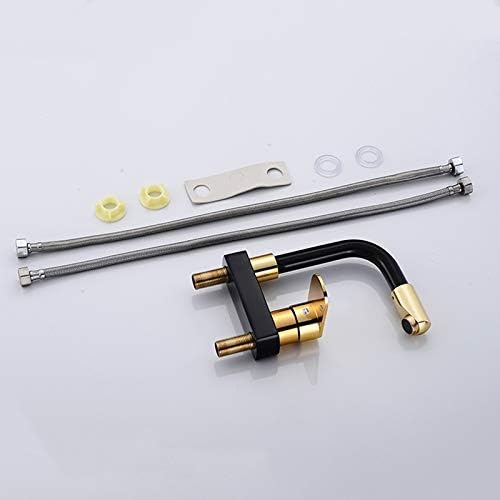 Black & Gold Space Aluminum Basin Mixer, 360° Rotating Dual/Three-Hole Deck-Mounted Tap(Brushed silver)