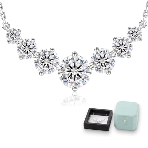 KRKC Moissanite Pendant Necklace for Women, 1.7CT/2.8CT/5CT Lab Created Diamond Necklace Anniversary Romantic Gift for Her, VVS1 Clarity D Color, Adjustable S925 Sterling Silver Chain 14K White Gold Plated, Birthday Gifts for Wife Mom Daughter, Valentines Christmas Gift