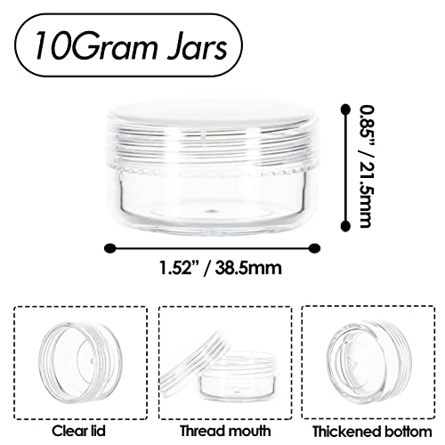 ZEJIA 10 Gram Sample Containers, 100 Count Cosmetic Containers with Lids, Refillable Empty Sample Jars, Small Plastic Container with Lids (Full Clear)2