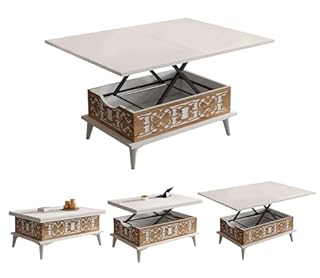 BERA DESIGN Extendable Dining Table 6-8 Seater, Lift Top Coffee Table, Extendable & Foldable Coffee Table Converts to Dining Table -90x60x45cm with 3 Variable Height Level