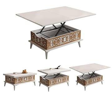 BERA DESIGN Extendable Dining Table 6-8 Seater, Lift Top Coffee Table, Extendable & Foldable Coffee Table Converts to Dining Table -90x60x45cm with 3 Variable Height Level