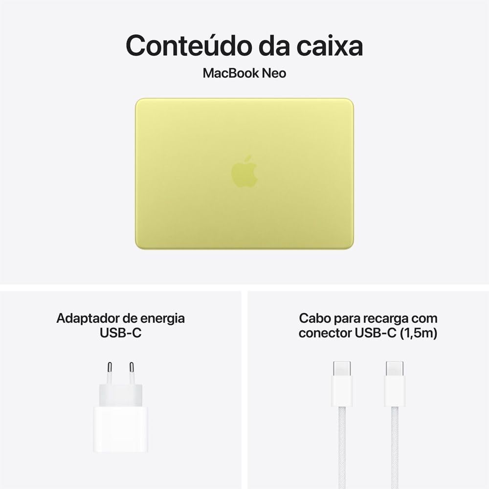 Apple 2026 MacBook Neo (13 pol. com chip A18 Pro, pensado para IA e Apple Intelligence, tela Liquid Retina, 8 GB de memória unificada, SSD de 256 GB e câmera FaceTime HD de 1080p); Amarelo-cítrico