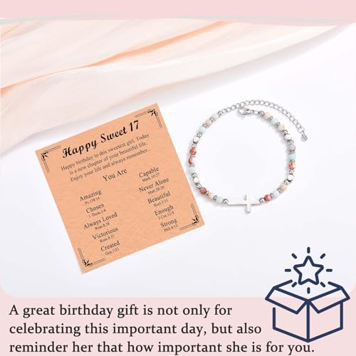 12 13 14 15 16 17 18 Year Old Birthday Gifts for Girls, Cross Birthday Bracelet Gifts with Birthday Card for Teen Girls Daughter Granddaughter Sister Niece Best Friend4