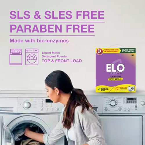 KIKGERM Top & Front Load Detergent Powder With Fabric Conditioner & Softener 2-in-1 For Tough Stain Removal White and Coloured Softer Clothes Plant Based No Harmful Chemicals - 3KG + 1KG (4KG)