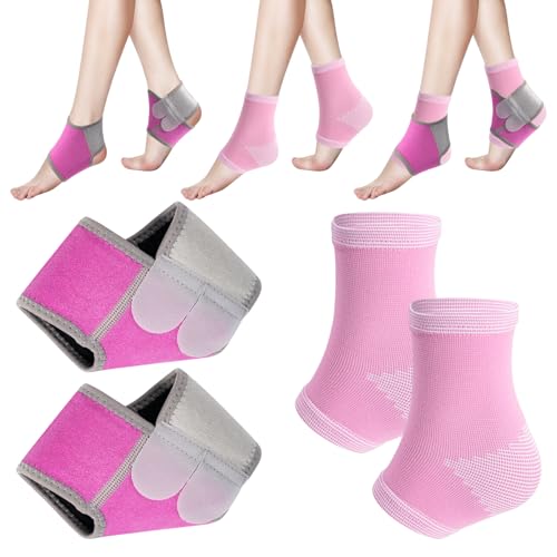 Leikedun 2 Pairs Kids Ankle Support Knitted Kids Ankle Brace Elastic Child Compression Socks Breathable Foot Support Sleeves Sprained Ankle Support for Running Football Climbing Travelling (Pink)