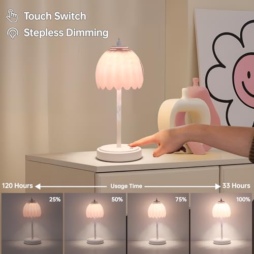 Image of Shenmoyl Rechargeable Table Lamp with 5200mAh Battery & Touch Control - 3 Adjustable Color Temperatures, Cordless Dimmable Table Light for Bedroom, Office Desk, Nightstand(Creamy Pink, 1 Pack