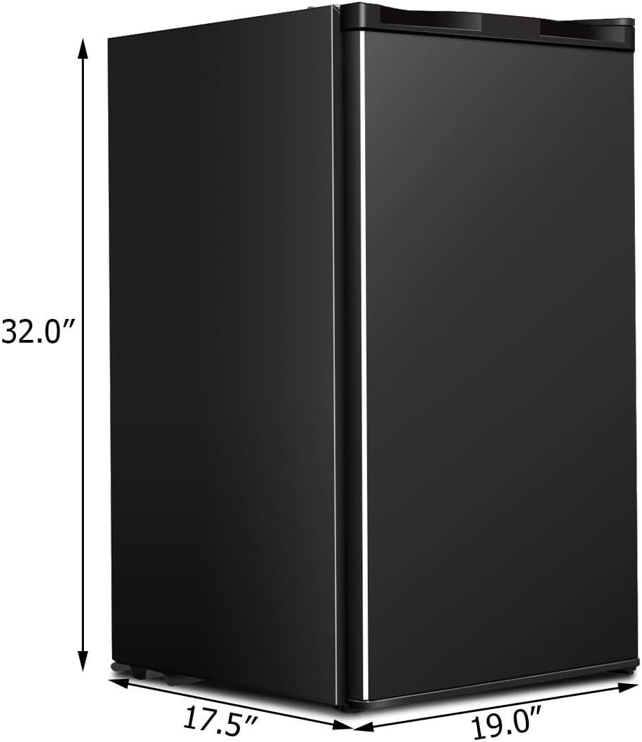 KOTEK 3.2 Cu.Ft Mini Fridge with Freezer, Compact Refrigerator w/ 7 Level Adjustable Thermostat & Single Reversible Door, Small Dorm Fridge with Freezer for Bedroom/Bar/Office/Apartment(Black)