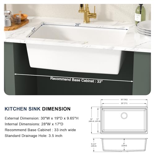 Lordear 30 Inch White Kitchen Sink Granite Composite Undermount Kitchen Sink Workstation 30x19 White Quartz Sinks Under Counter Single Bowl with Classic Gold Accessories by Lordear - Used condition - Image 7