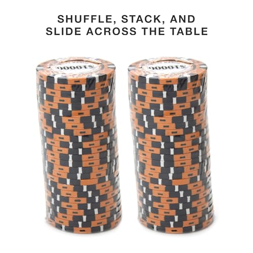 Brybelly Monte Carlo Premium Poker Chips (50-Pack) Heavyweight 14-Gram Clay Composite ($10,000 Orange)