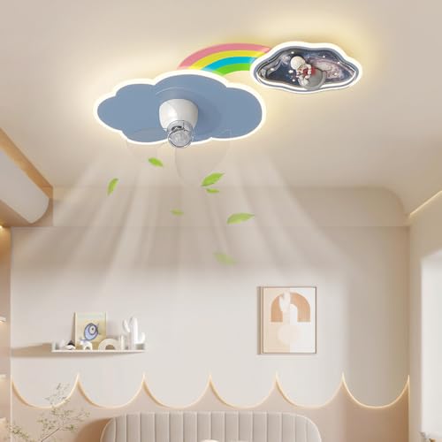 Ventilador de Techo con luz, sin aspas, para Dormitorio, Montaje Empotrado, lámpara de Techo con diseño de Astronauta arcoíris, lámpara LED Regulable para habitación de niños y niñ