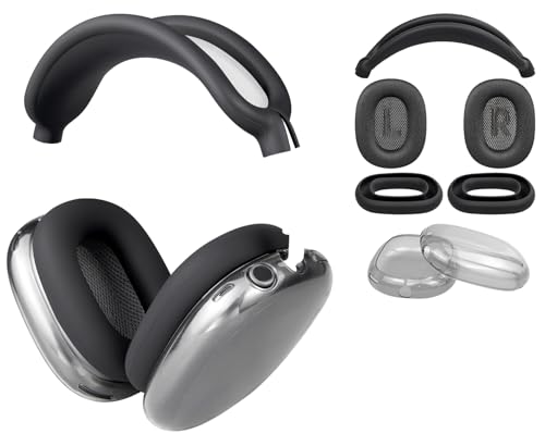 SOULWIT Kit de Repuesto para AirPods Max, Almohadillas de Tejido Malla + Funda de Diadema + TPU Protector Funda + Silicona Almohadillas Funda, Accesorio Antiarañazos, Almohadillas con Espuma Más Suave