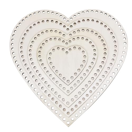 Image of 5 PCS Wooden Basket Bottom, Heart-Shaped Crochet Knitting Basket Wood Base Shaper for DIY Basket Craft Weaving Making Supplies