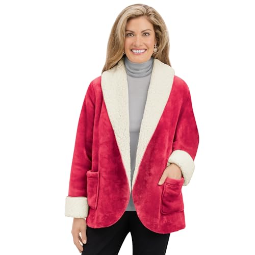Collections Etc Cozy Soft Sherpa Shawl Collar Open-Front Jacket with Pockets