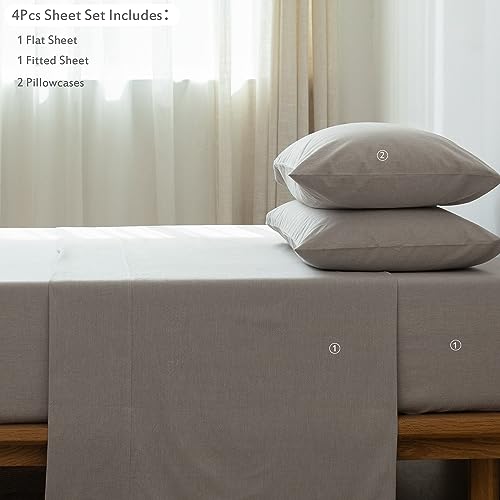 MooMee-Bedding-Sheet-Set-100-Washed-Cotton-Linen-Like-Textured-Breathable-Durable-Soft-Comfy-Cream-Grey-Queen