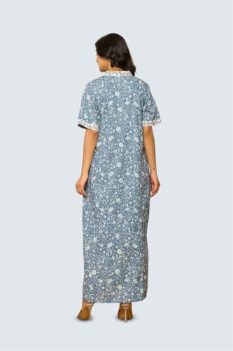 Image of NIHSAMAH Cotton Nighty for Women - Embroidered & Printed Stylish Night Gown, Comfortable Sleepwear Long Nightwear, Maxi