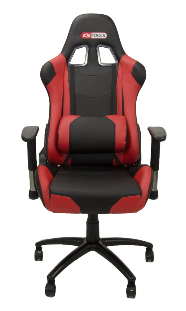 KS Tools 100381 - Chaise à Roulette - Siège de Travail - Tabouret Ergonomique pour Travaux en Atelier - Hauteur, Dossier et Accoudoirs Réglables - Type Siège Baquet - 5 Roulettes