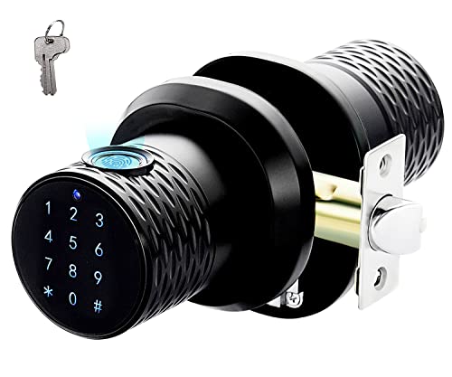 Fingerprint Door Knob, Keypad Door Knob With Big Sensor, Keyless Entry Door Locks With Handle, Unlocking Records, Back Locking, Anti-Pry Door Knob For Home, Office, Hotel And Garage (No App) #TOP4
