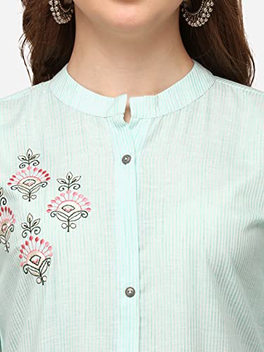 Image of PRETTIFY Women Embroidered Cotton Straight Kurta (Lightgreen)