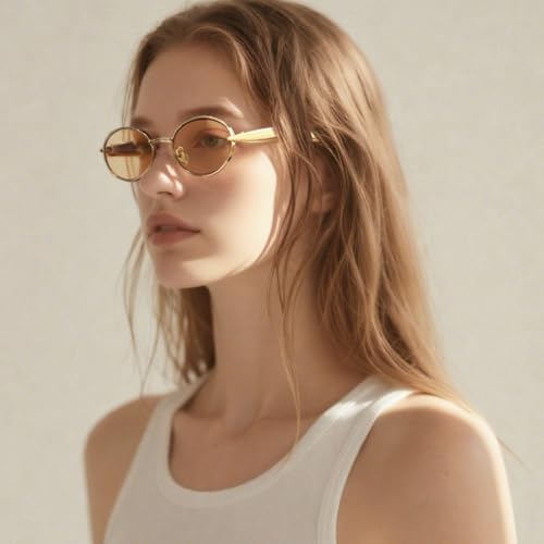 Retro Oval Sunglasses for Women Men - Classic 90s Vintage Trendy Shades with UV400 Protection, Gold Metal Frame4