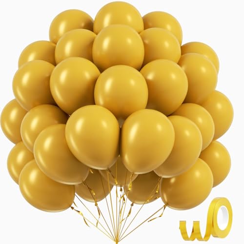 Image of Mustard Yellow Balloons 12 inch, Mustard Yellow Latex 50pcs Party Balloons | Fall, Baby Shower, Birthday Party Decorations