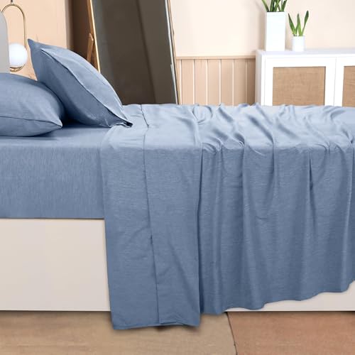 Image of Utopia Bedding California King Size Sheet Set - 4 Piece Bed Sheets, Soft and Breathable Microfiber, Includes 1 Fitted Sheet, 1 Flat Sheet and 2 Pillowcases - Oeko Tex (Heather Navy)