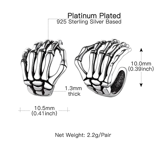 Suplight 925 Sterling Silver Biker Punk Rocker Skull Skeleton Hand Cartilage Ear Cuffs Clip Wrap Helix Earring Non Pierced #TOP5
