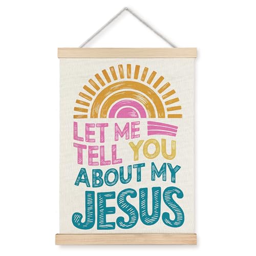 WUCHJ Boho Christian Wall Art Poster, Jesus Wall Decor, Let Me Tell You About My Jesus Bible Verse Religious Canvas Prints Artwork for Home Bedroom Church Office Decor, 12x16 Inch