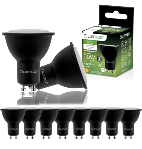 Lumiled Żarówka LED GU10 Reflektor PAR16 Czarna 6W = 50W 600lm 4000K Neutralna biel 120° Energooszczędna Zestaw 10 sztuk