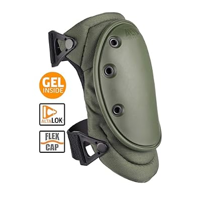 ALTA 50453.09 AltaFLEX Gel Insert Heavy Duty Knee Protector Pad, Olive Green Cordura Nylon Fabric, AltaLOK Fastening, Flexible Cap, Long, Olive Green