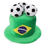 Toyland® Bandiera del Brasile Cappello a Cilindro da Tifoso di Calcio con palloni 3D - Mondiali, Europei, Olimpiadi, Carnevale Brasiliano - Taglia Unica per Adulti - 10 Paesi tra Cui Scegliere