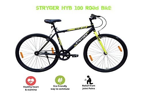 Image of Stryder 700C HYB 100 (21 Speed),Frame- 19 inches, Front /Rear Derailleur Microshift Mountain Bike with V Brakes for Unisex-Adults (Yellow) Ideal for 15+ Years