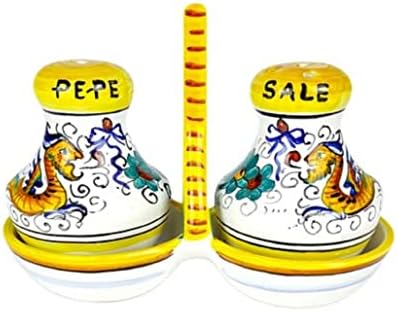 Deruta Italy Raffaellesco Salt & Pepper Set | 6 x 4.5 x 3 Inch | Handcrafted & Handpainted Italian Ceramics Authentic Pottery Handmade Shaker Dispenser Kitchen Display Renaissance Art Home Decor Gift image 5