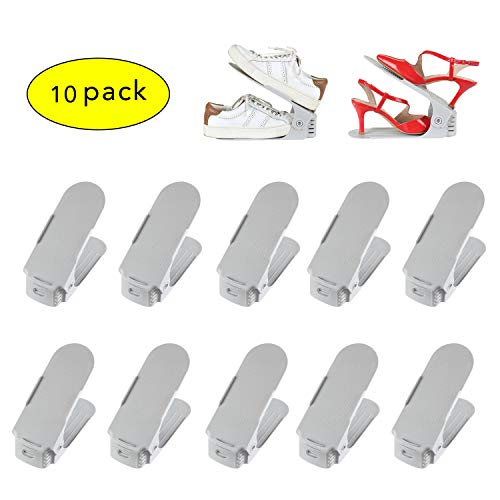 Deuline 10 x Verstellbarer Schuhschlitz Schuhregal Schuhstapler schuhaufbewahrung Schuhorganizer Schuhhalter Farbe: Grau