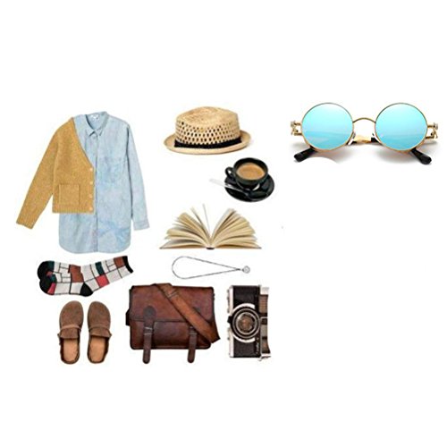 Óculos de sol KESYOO redondos espelhados Fshion Vintage Óculos de sol femininos masculinos (preto fr