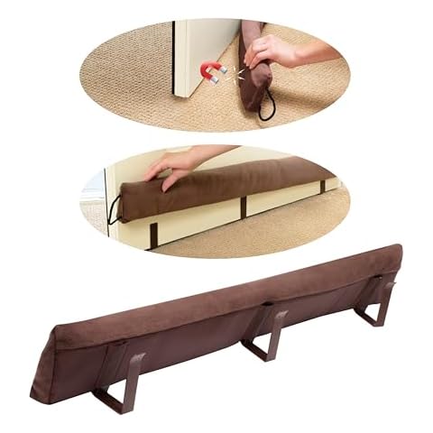 StayPut Door Draft Stopper Insulating Device Installs 2 Ways—Strong Magnets for Metal Doors, Clips for Regular Doors, No Bending Required, 36" (Brown) Cover