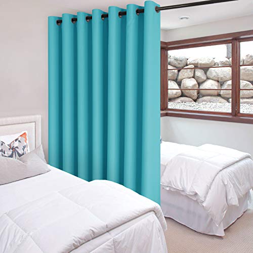 Image of DWCN Total Privacy Room Divider Blackout Curtain - Thermal Curtains for Patio Door, Living Room, Bedroom Partition and Shared Office Space, 1 Grommet Curtain Panel, 10ft Wide x 8ft Tall, Turquoise