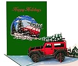 iGifts And Cards Happy Holidays Red Jeep with Christmas Tree 3D Pop Up Greeting Card - Holiday Season, Season’s Greetings, Winter Scene, Xmas, Happy New Year, Feliz Navidad, Joy, Hope, Happiness